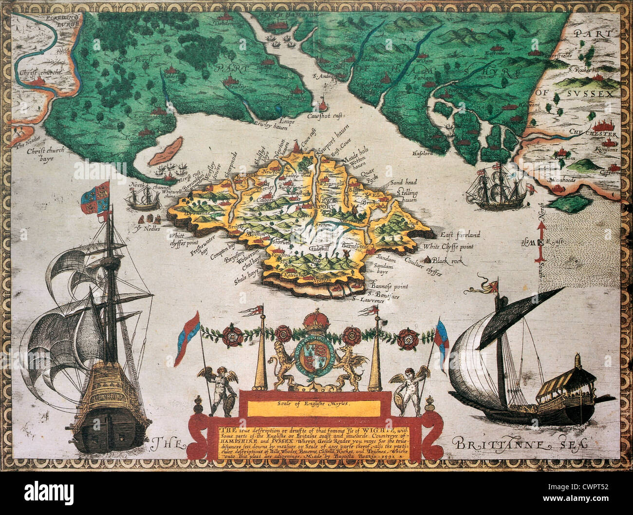 Isola di Wight mappa vecchia ans Inghilterra meridionale Foto Stock