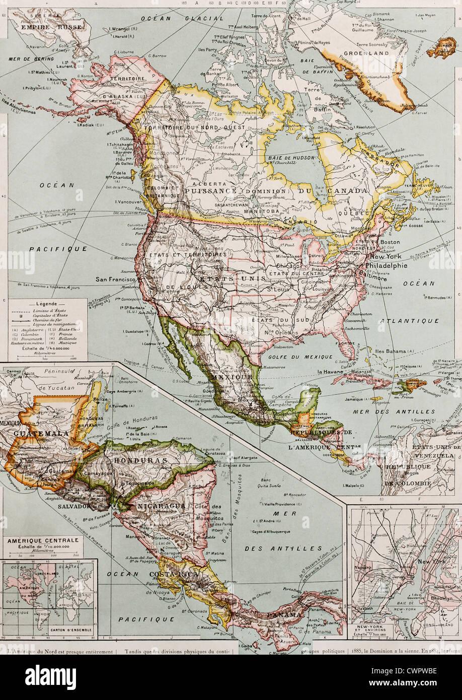America settentrionale e centrale mappa vecchia Foto Stock