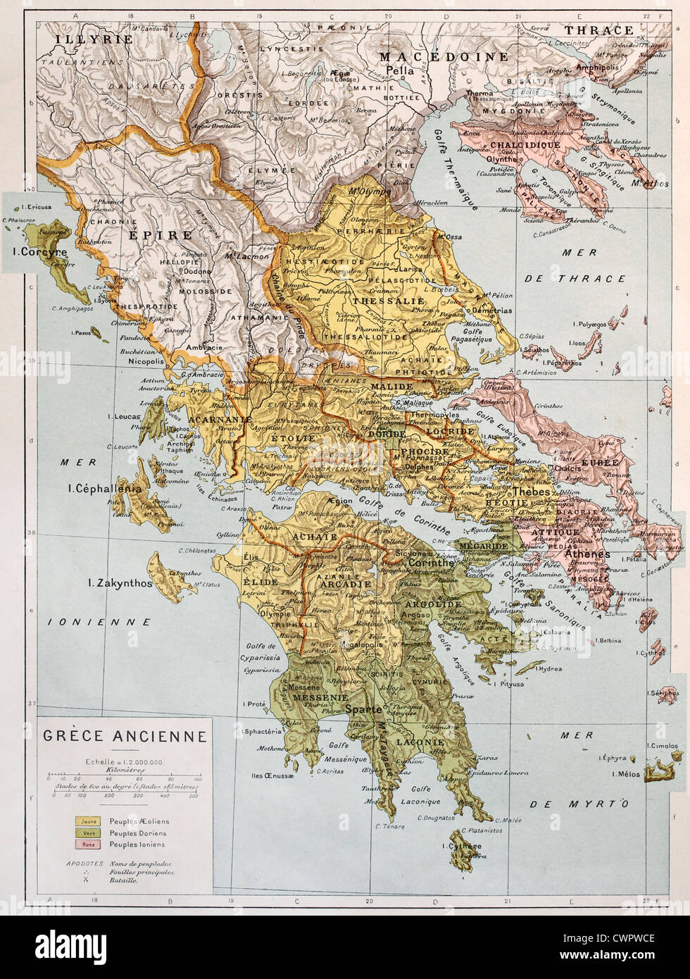 Vecchia mappa della Grecia antica Foto Stock