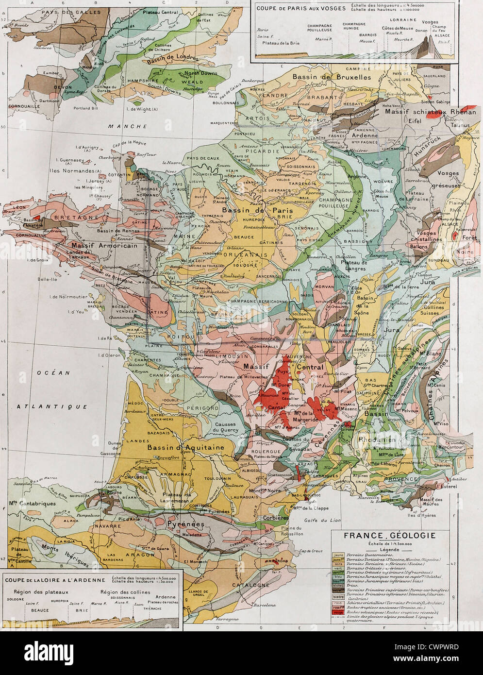 Francia mappa geologica Foto Stock