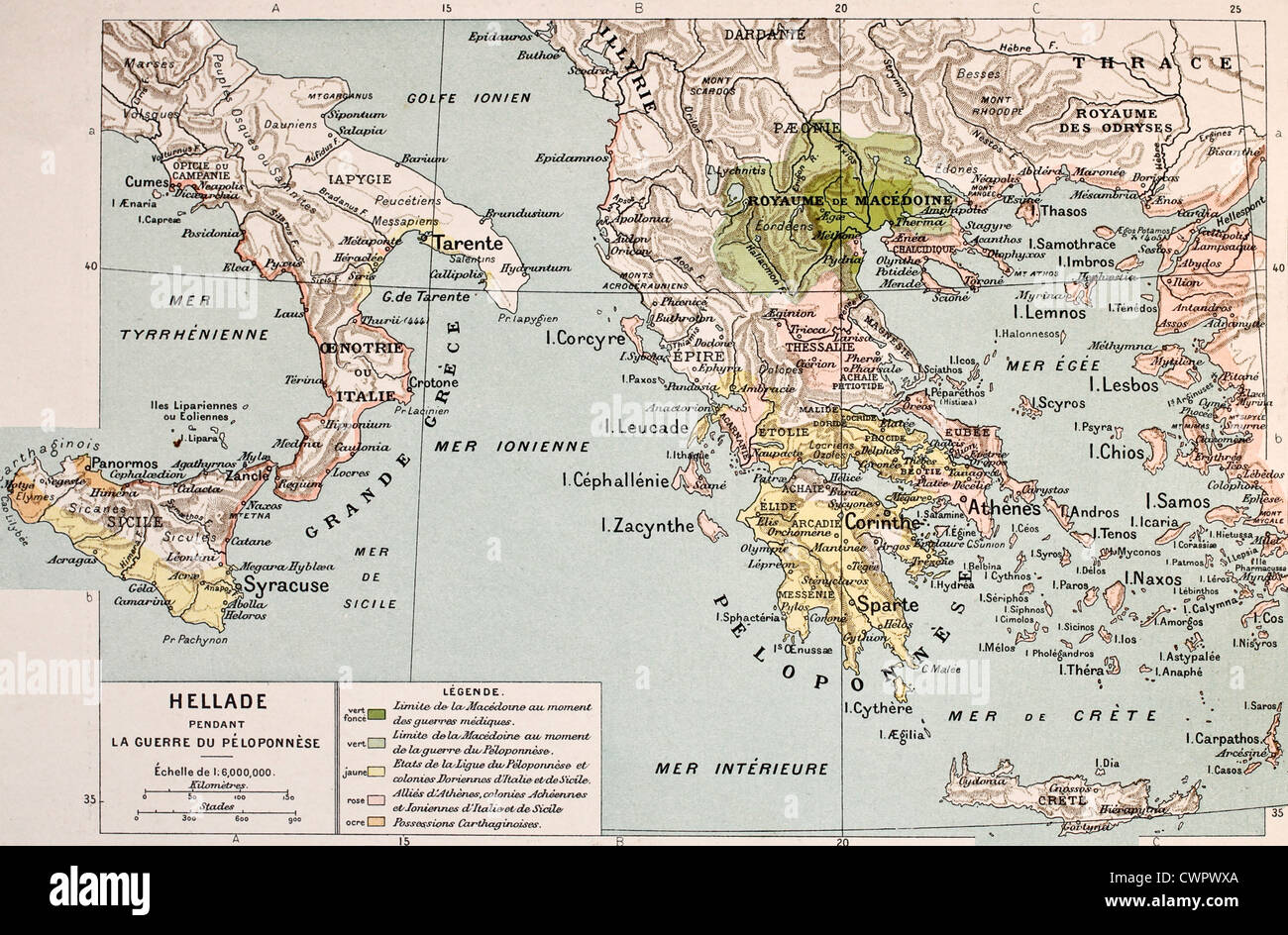 Mappa del Mar Egeo e regione ionica nella guerra del Peloponneso età Foto Stock