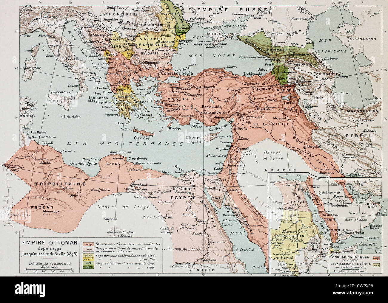 Impero ottomano sviluppo storico mappa vecchia Foto Stock