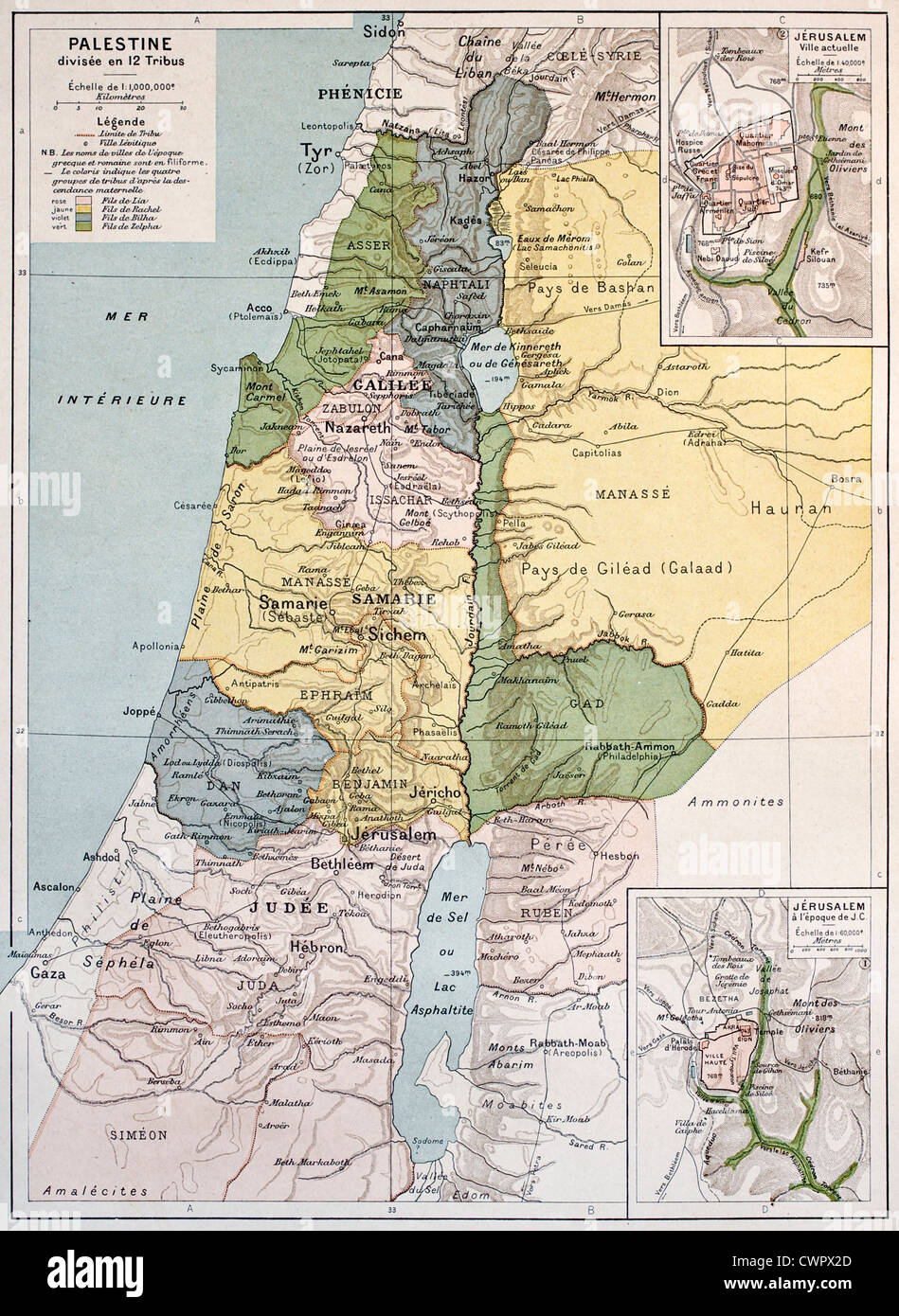 Palestina tribù mappa vecchia Foto Stock