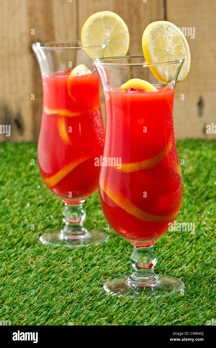 Refrigerate Limone arancione Sangria in una impostazione di estate Foto Stock