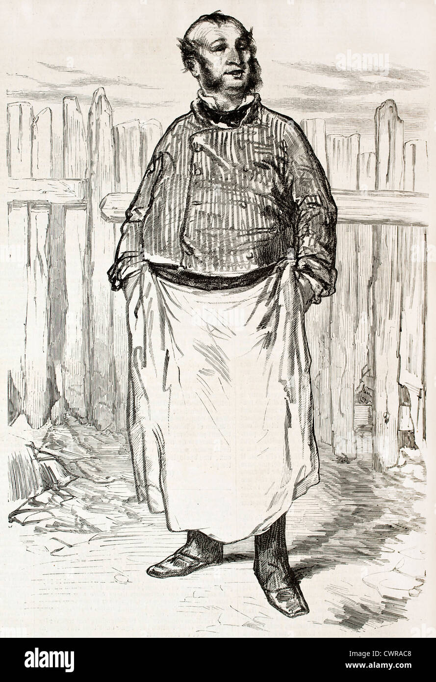 Uomo in grembiule vecchio illustrazione Foto Stock