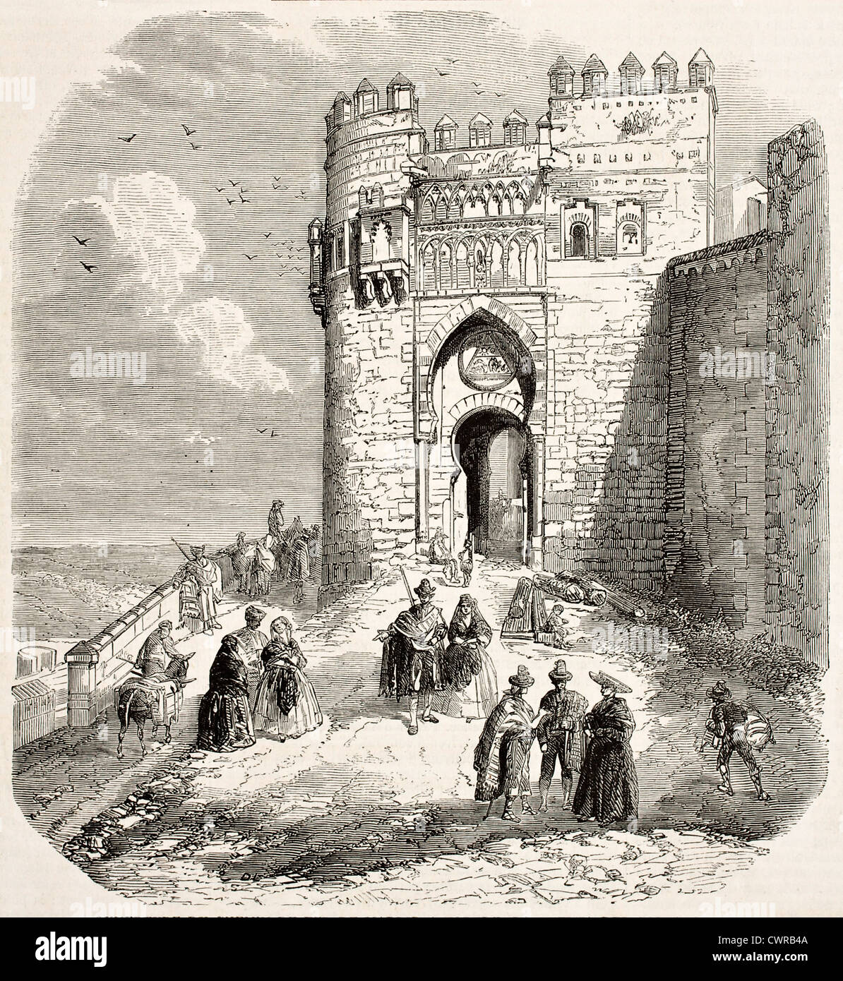 Puerta del sol vecchia illustrazione, Toledo Foto Stock