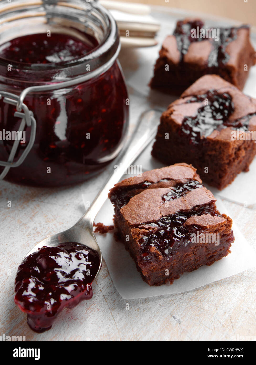 Brownie con marmellata Foto Stock