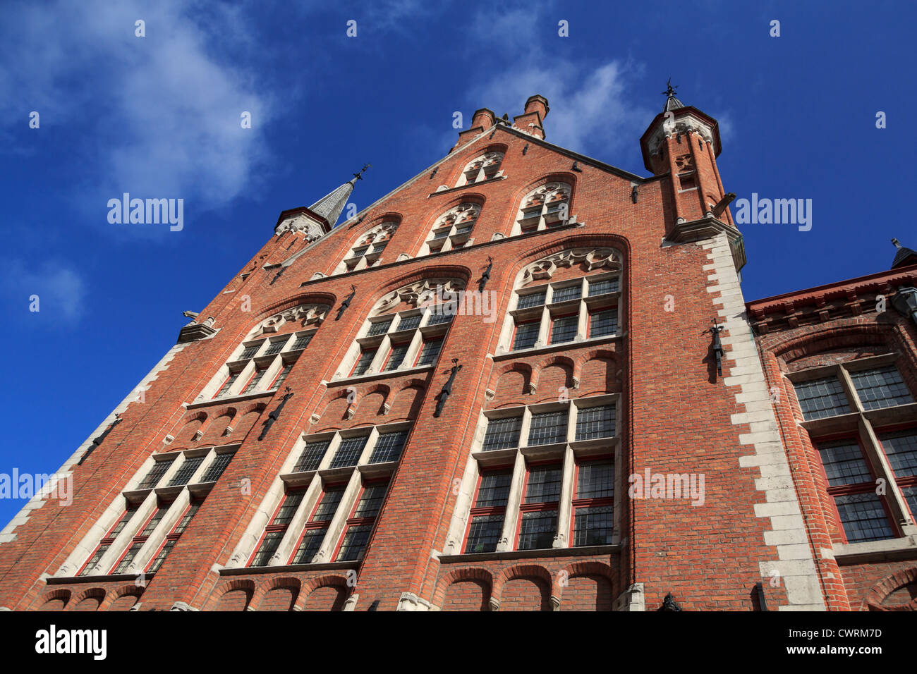 Architettura fine XIX secolo a Markt (lato del Post Office - completata 1891), Bruges, Belgio Foto Stock