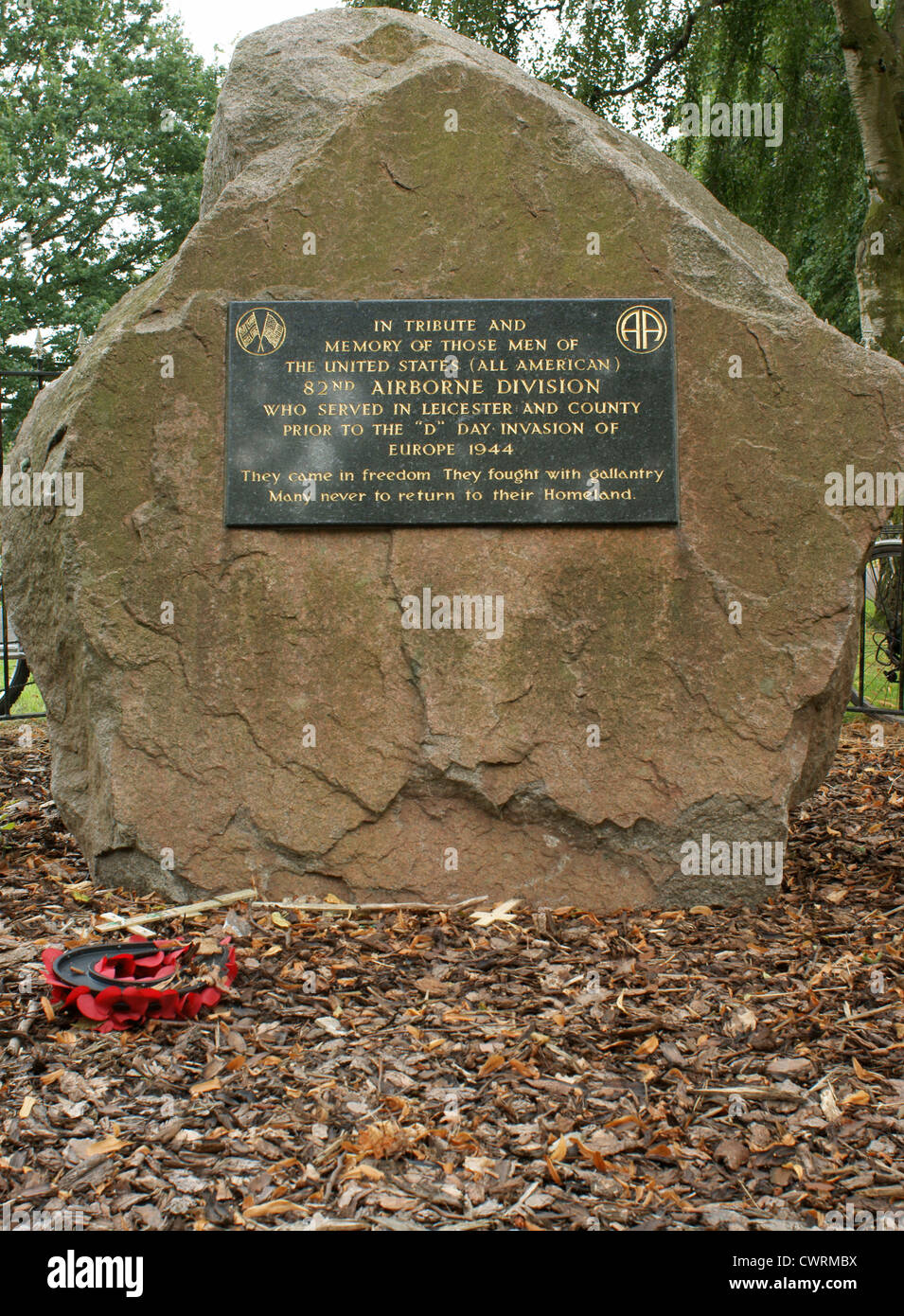 Omaggio e Memoriale della ottantaduesima Divisione Aerotrasportata situato in Victoria Park, Leicester Foto Stock