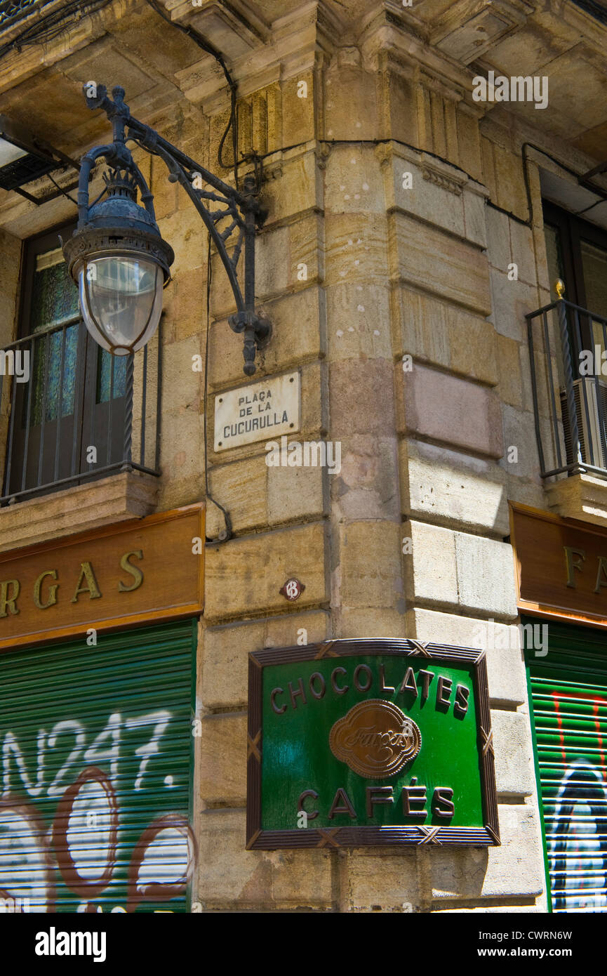 Esterno di cioccolatini Cafe a Barcellona, in Catalogna, Spagna, ES Foto Stock