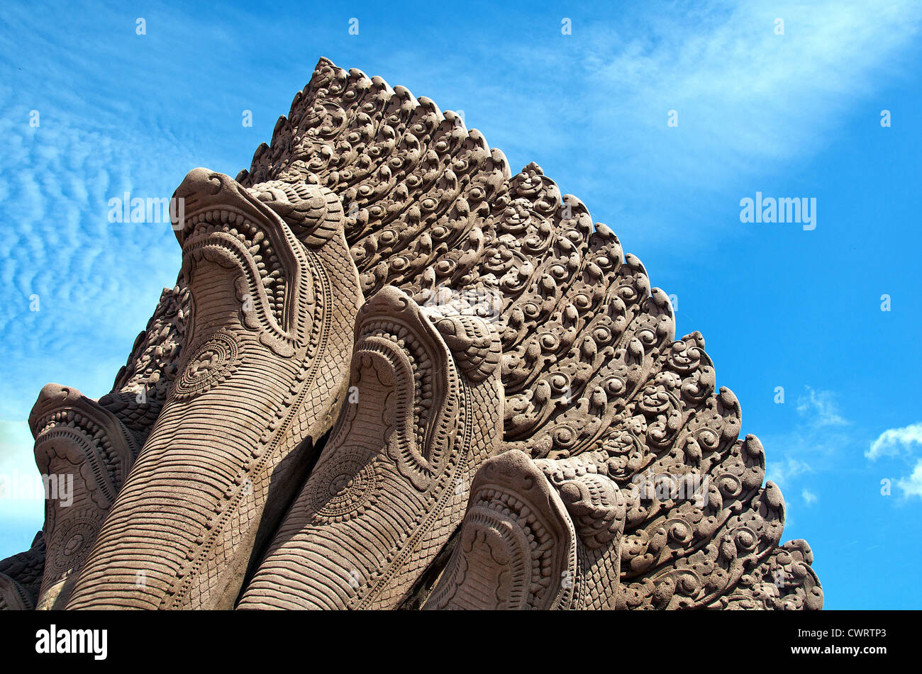 Scultura serpente, Angkor tempio IVA, Cambogia, Asia Foto Stock