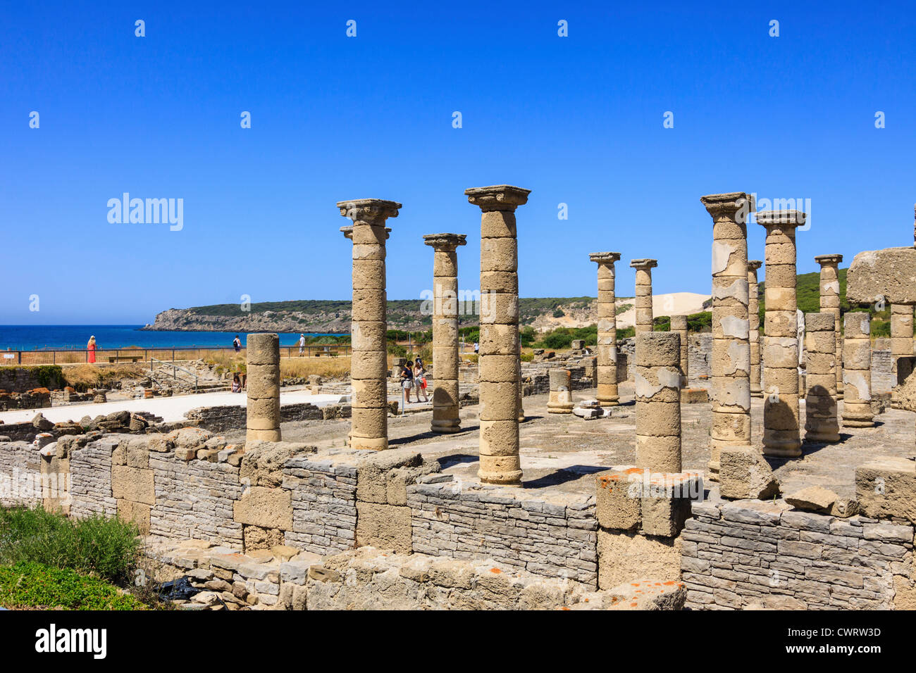 Basilica al forum rovine Romane di Baelo Claudia a Bolonia beach , Tarifa , Cadice , Andalusia , Spagna Foto Stock