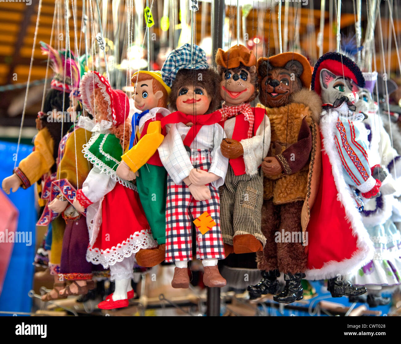 Marionette offerte come souvenir di Praga, Repubblica Ceca. Foto Stock