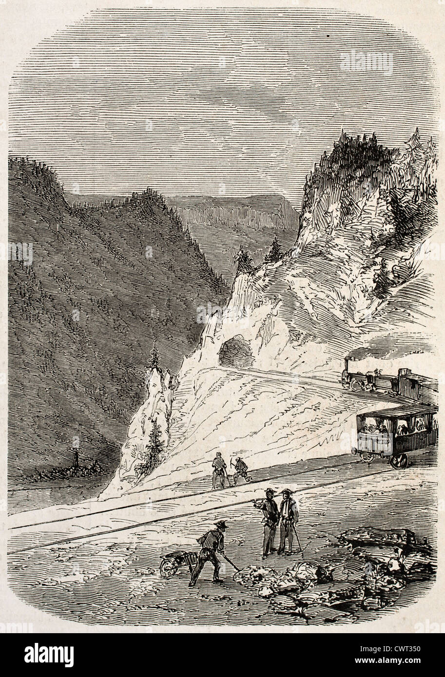 French-Swiss ferrovia a Saint-Sulpice gorge Foto Stock