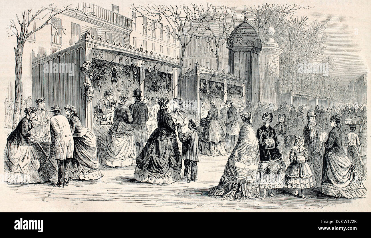 Commercio di legno sorge lungo il boulevard di Parigi Foto Stock