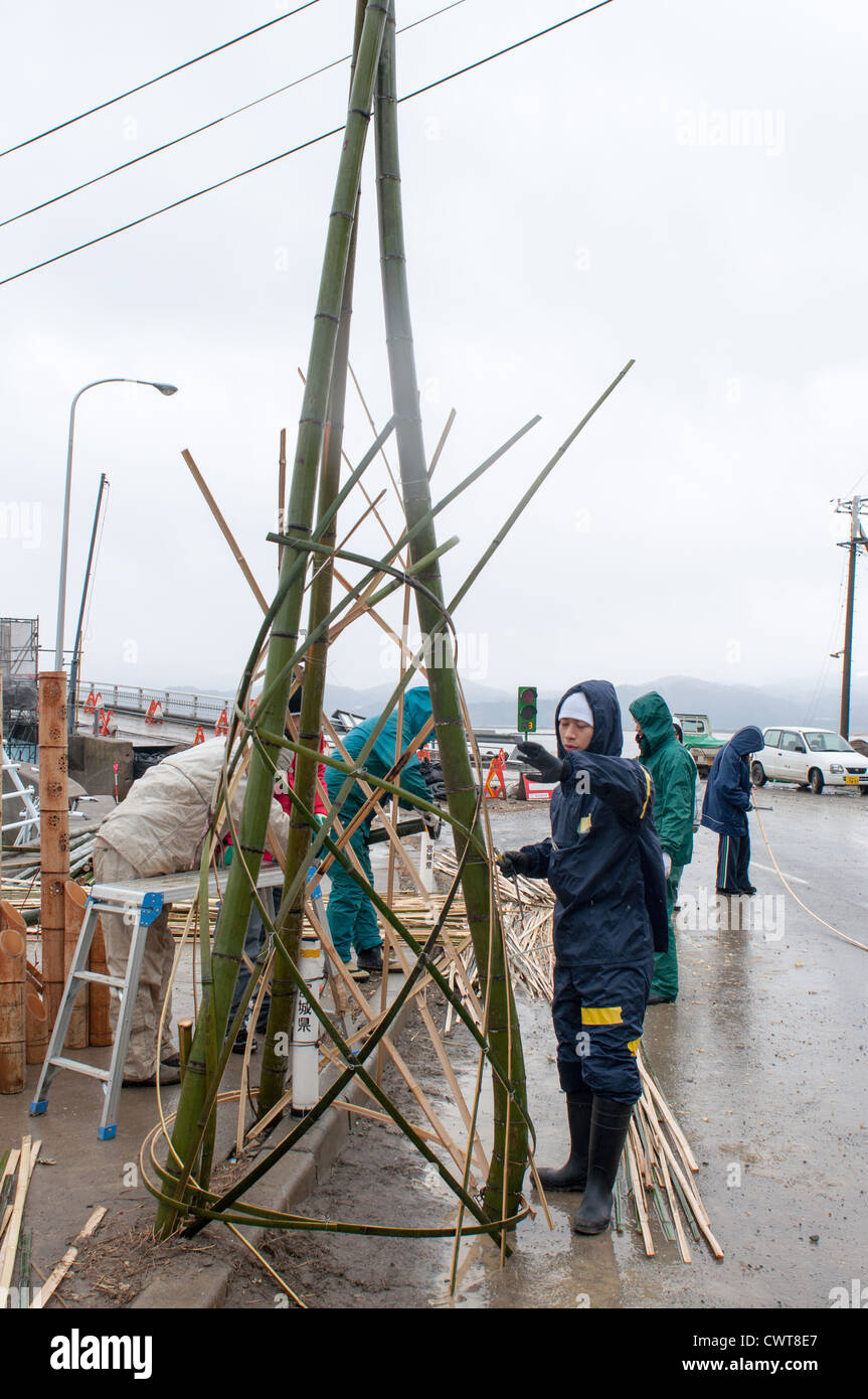 Onosaki, Ishinomaki, Giappone. Il villaggio di pescatori è stata completamente distrutta dal terremoto di tohoku e dallo tsunami. Foto Stock