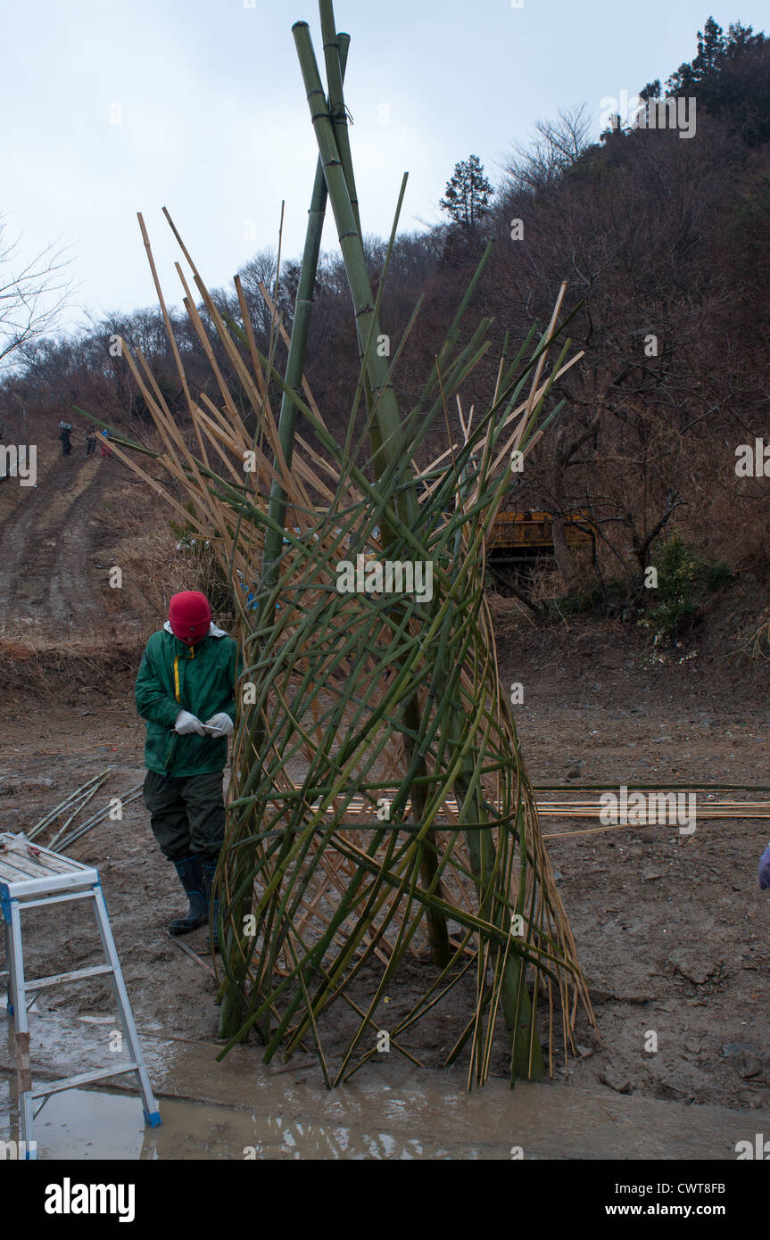 Onosaki, Ishinomaki, Giappone. Il villaggio di pescatori è stata completamente distrutta dal terremoto di tohoku e dallo tsunami. Foto Stock