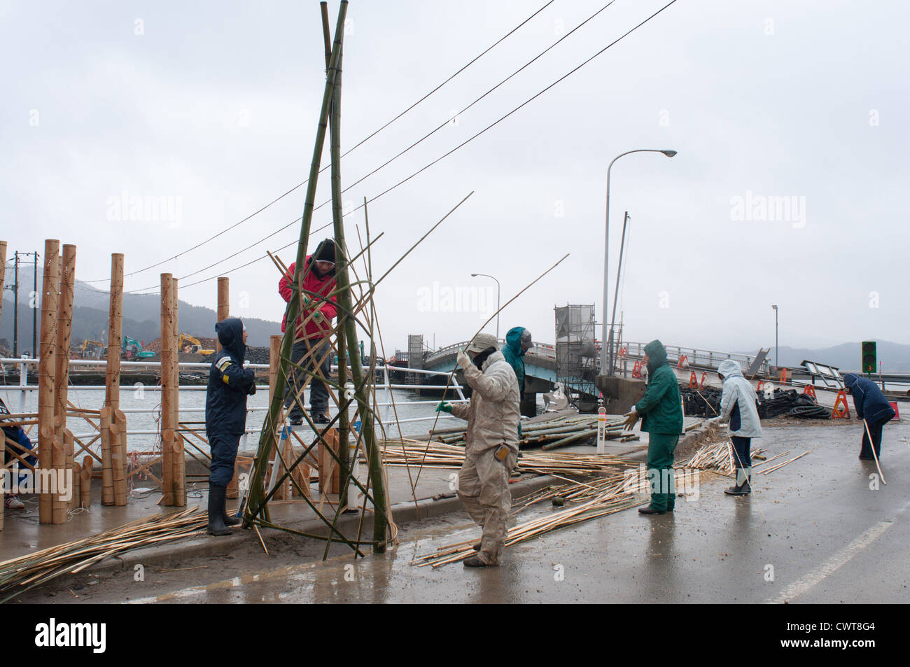 Onosaki, Ishinomaki, Giappone. Il villaggio di pescatori è stata completamente distrutta dal terremoto di tohoku e dallo tsunami. Foto Stock