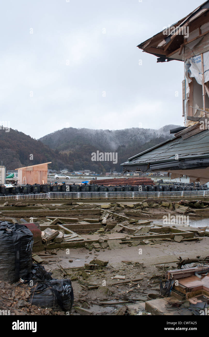 Ishinomaki, un anno dopo il devastante terremoto di Tohoku e tsunami distrutto gran parte del Giappone. Foto Stock