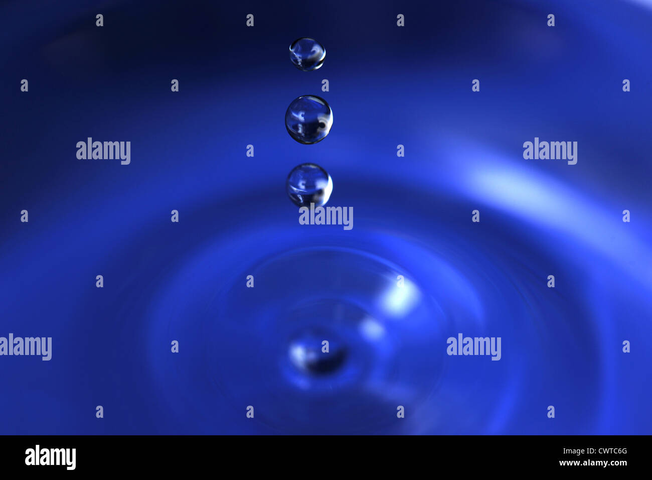 Macro di gocce di acqua su sfondo blu Foto Stock