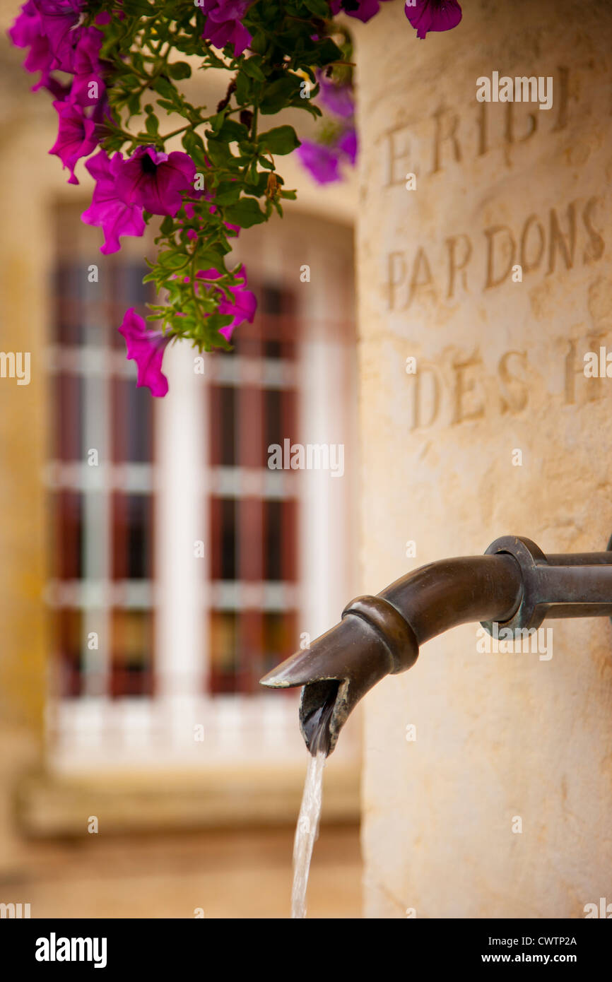 Dettaglio della fontana commemorativa in piazza, Greoux les Bains Provence Francia Foto Stock