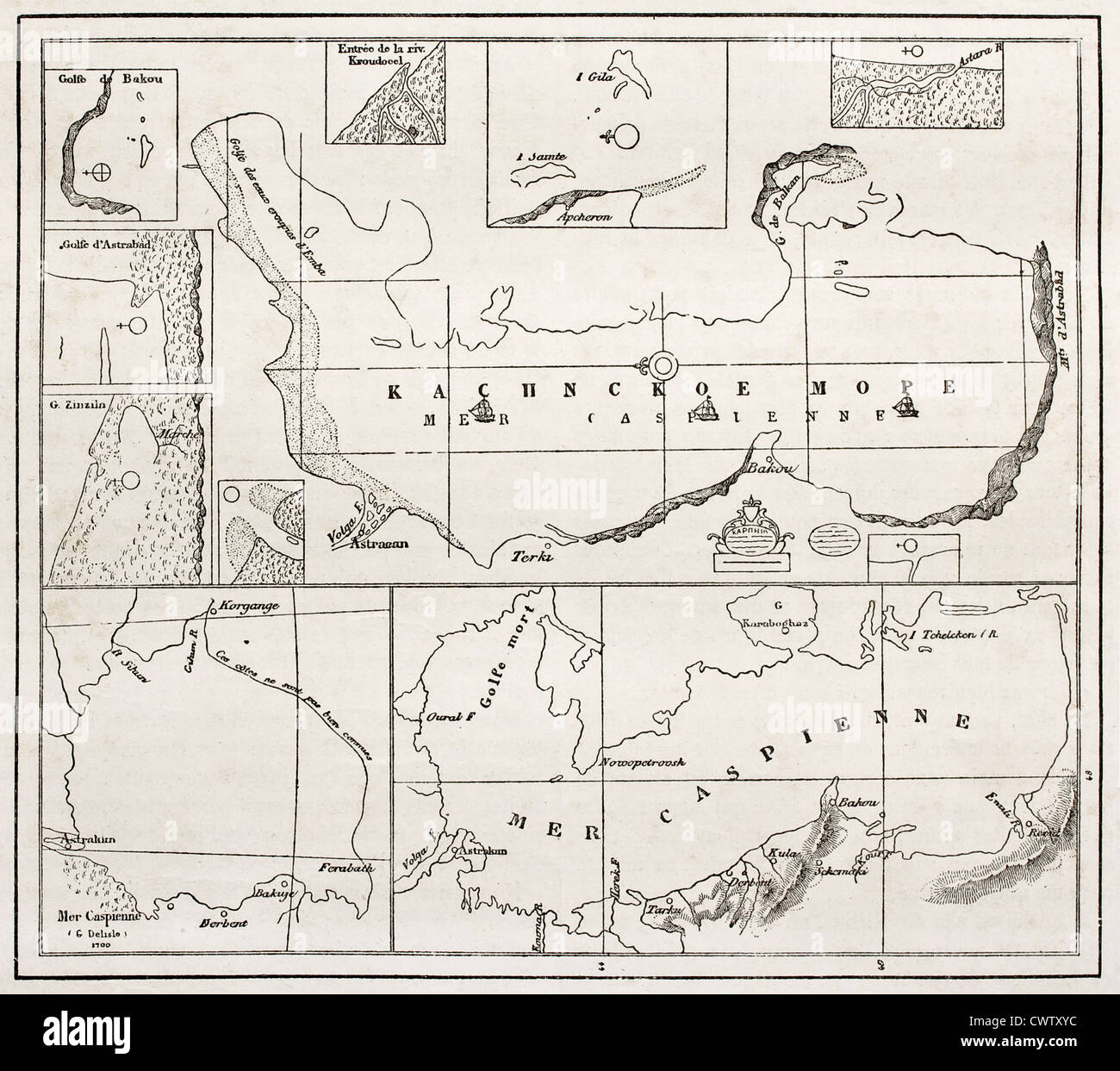 Mar Caspio mappa vecchia Foto Stock