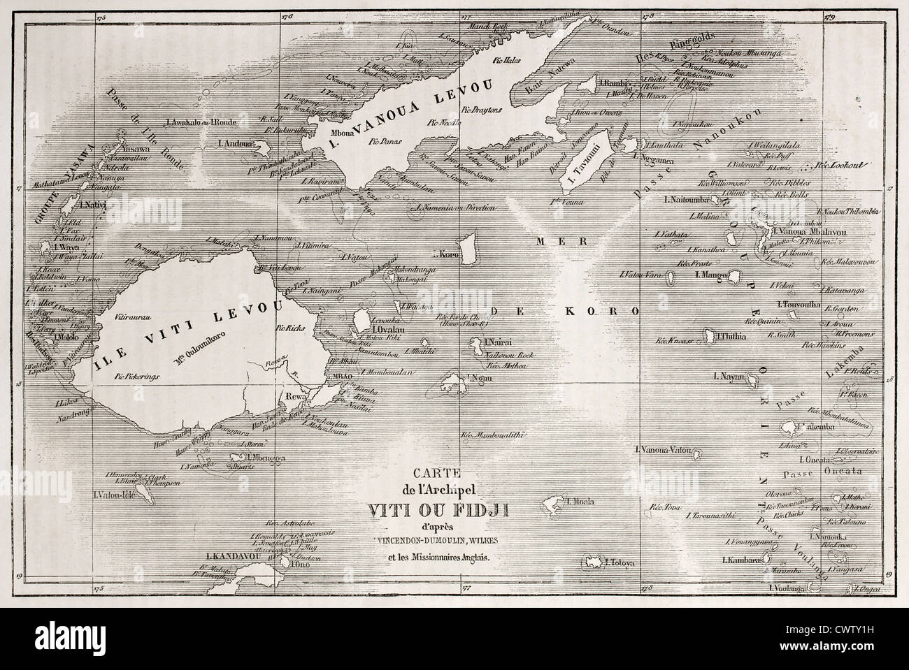 Mappa vecchia delle isole Fiji Foto Stock