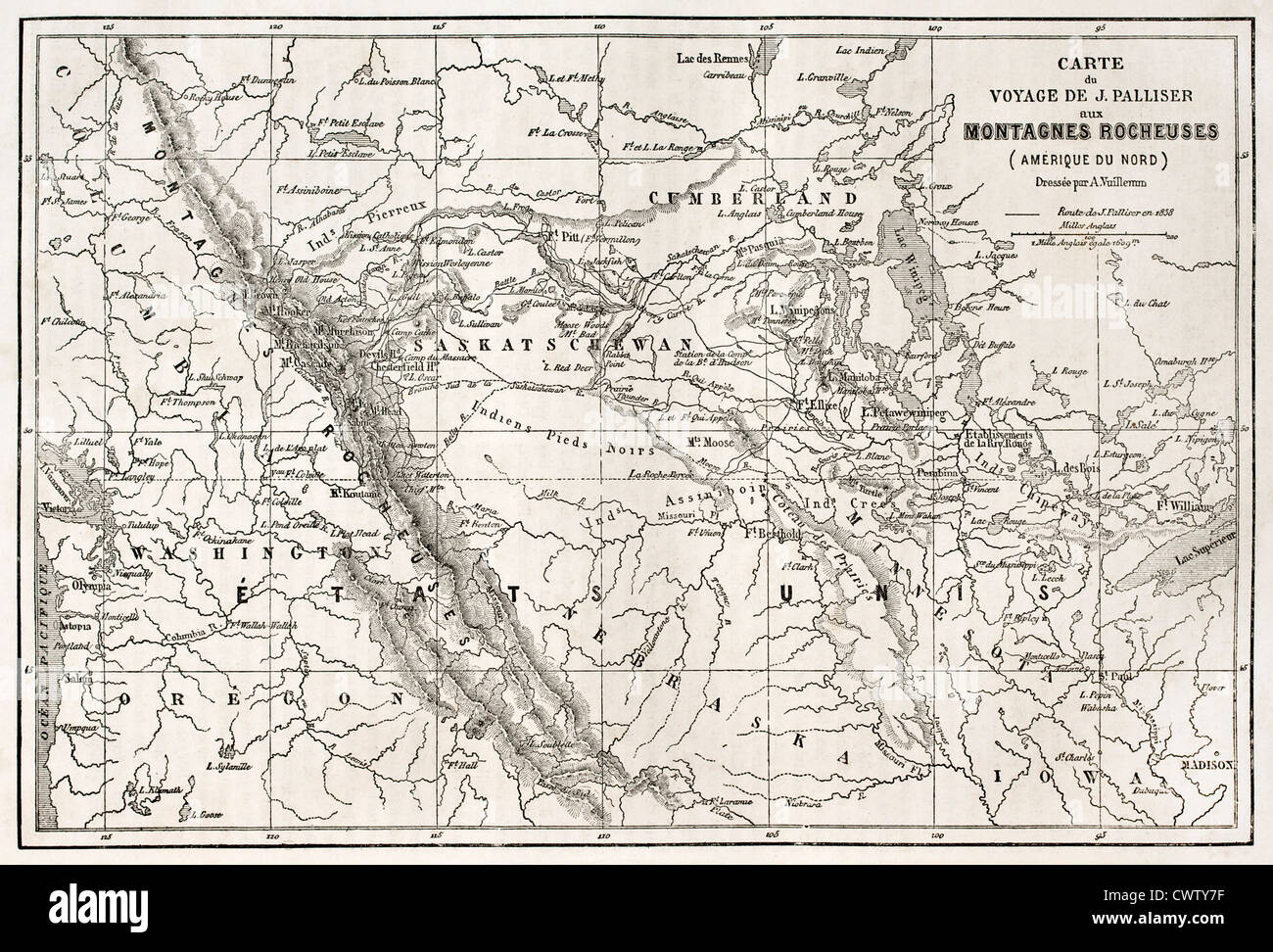 Montagne Rocciose mappa vecchia Foto Stock