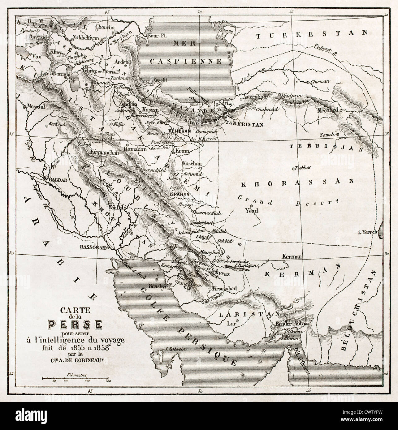 Mappa antica Persia Foto Stock