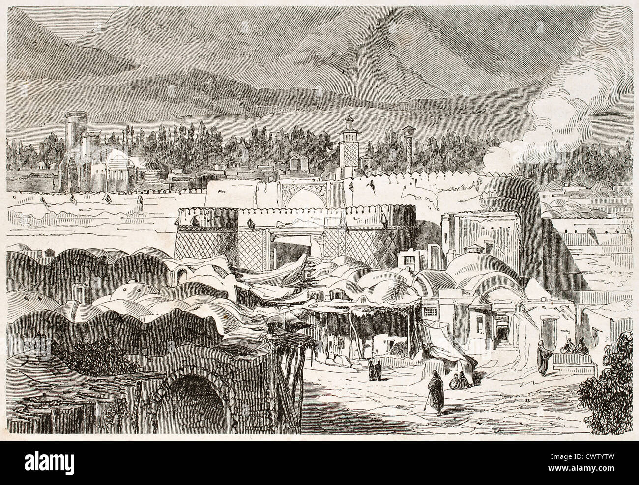 Shah Abdul Aziz gate illustrazione vecchia, Persia Foto Stock