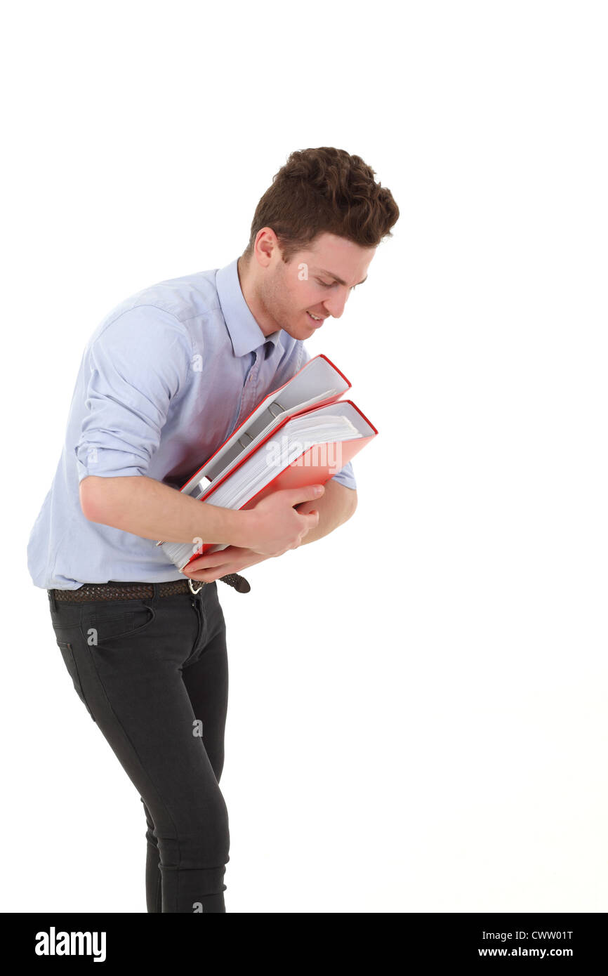 Ritratto verticale di giovani dipendenti con le cartelle Foto Stock