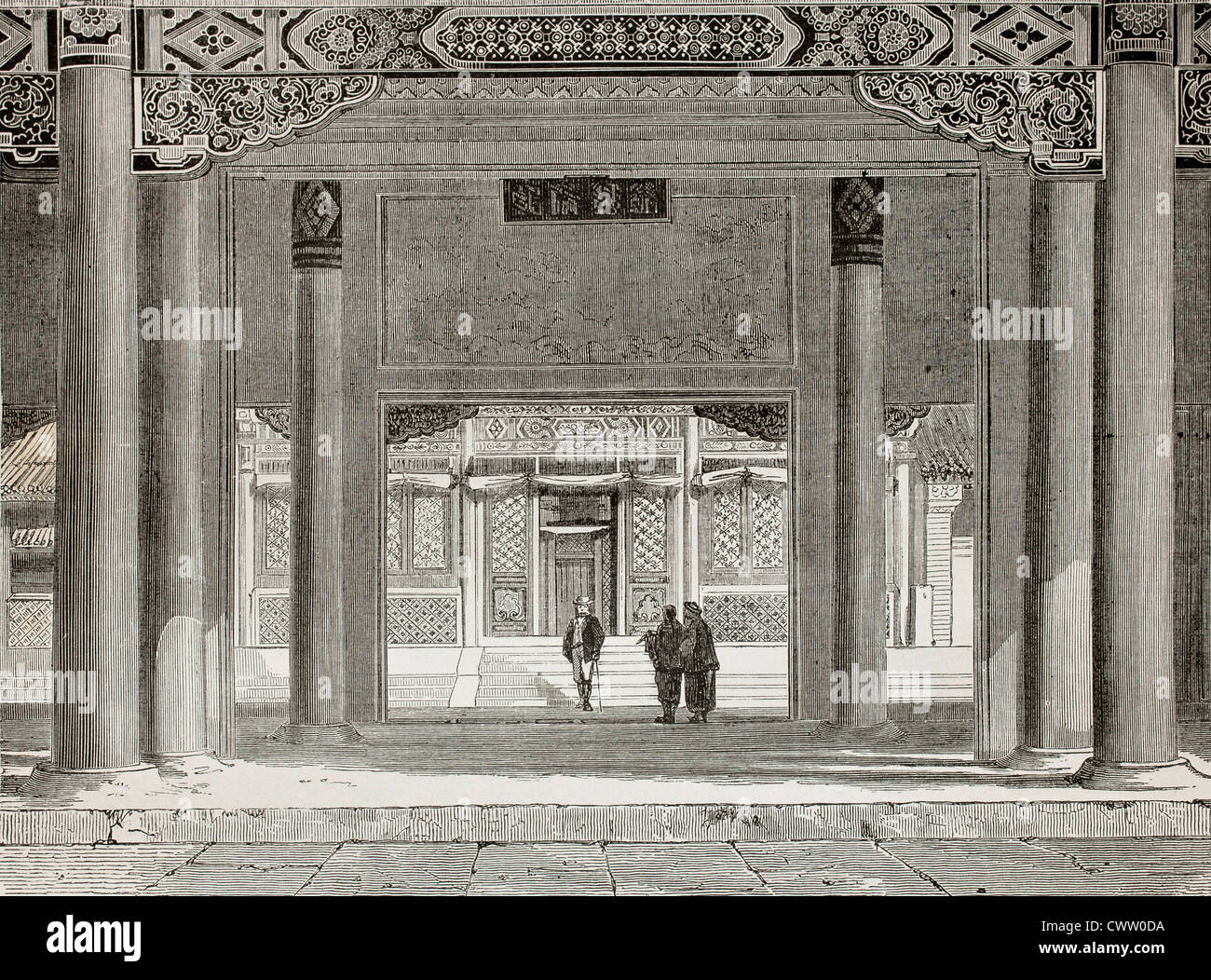 Vecchia illustrazione della Legazione Britannica a Pechino Foto Stock