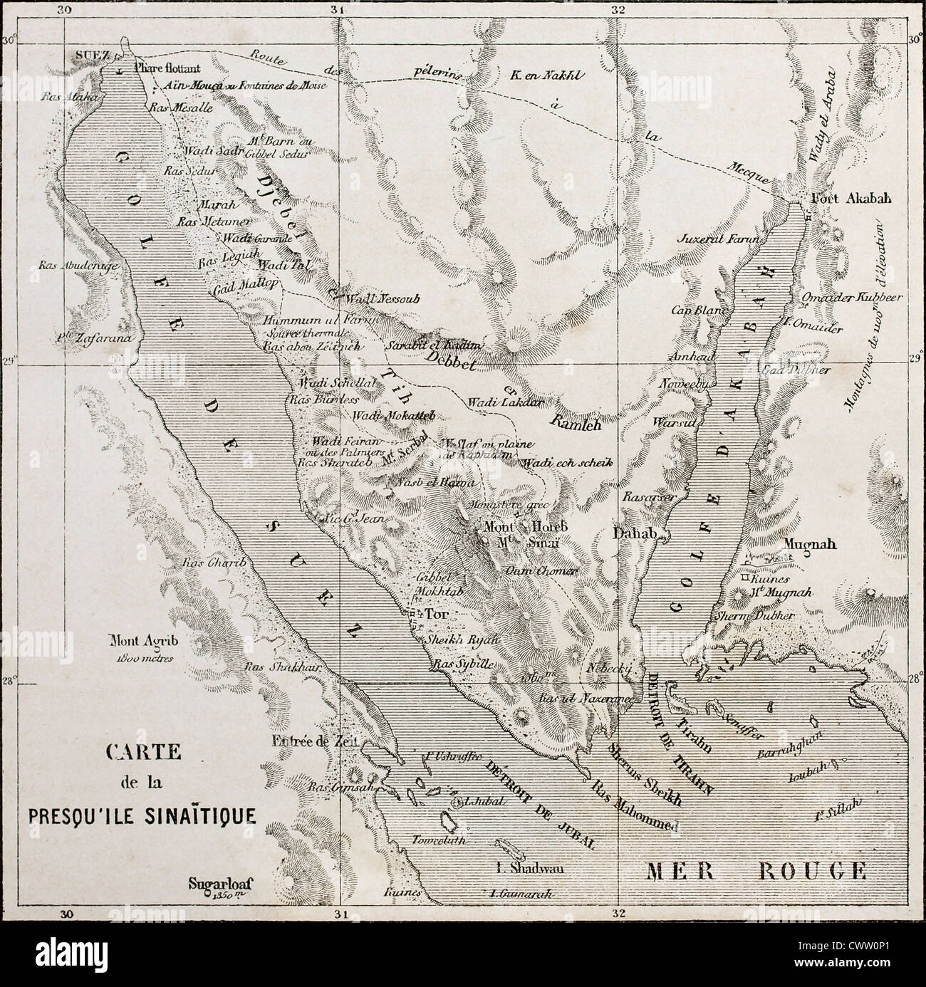 Mappa vecchia della penisola del Sinai Foto Stock