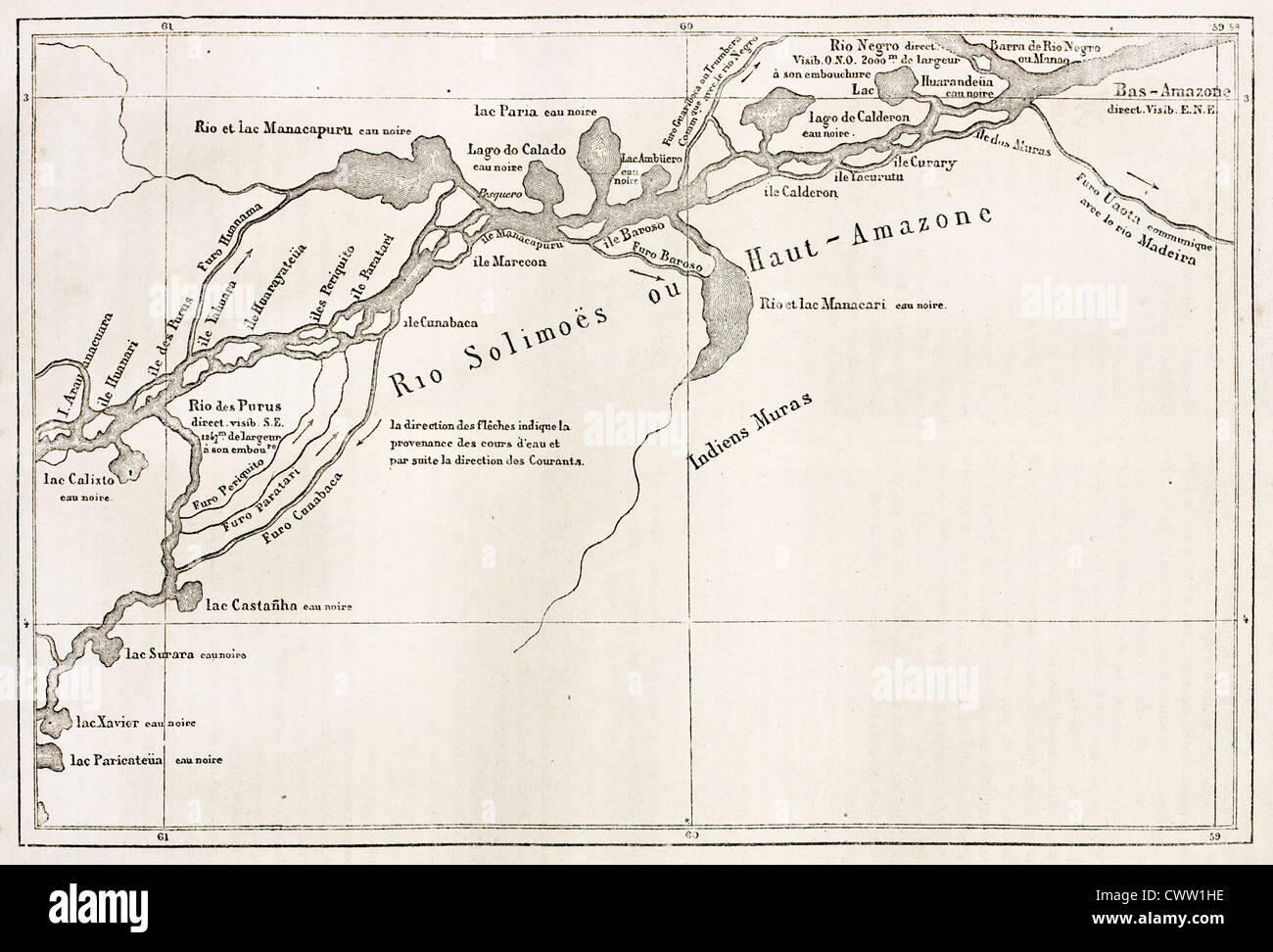 Rio Solimoes mappa vecchia Foto Stock