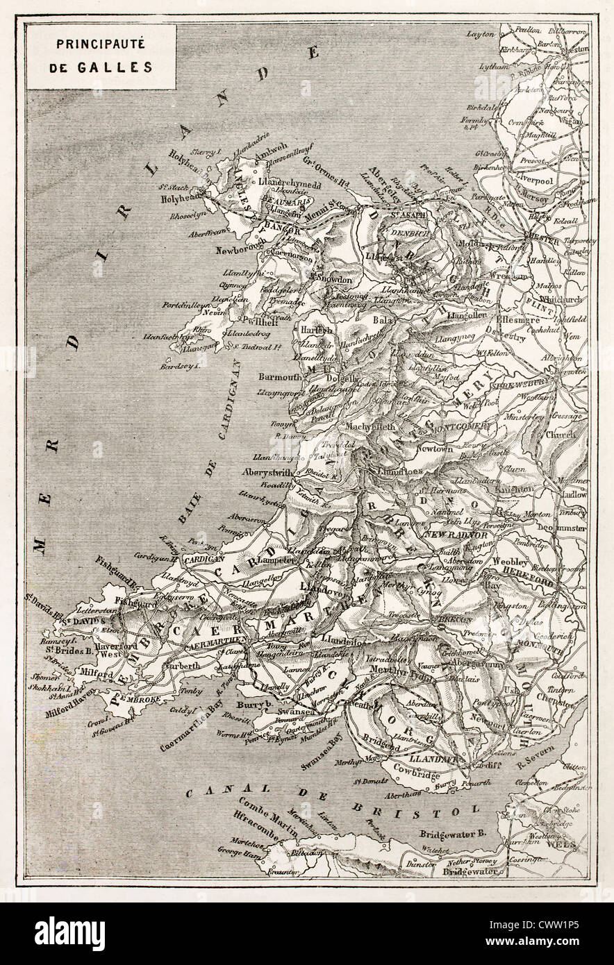 Vecchia mappa del Galles Foto Stock