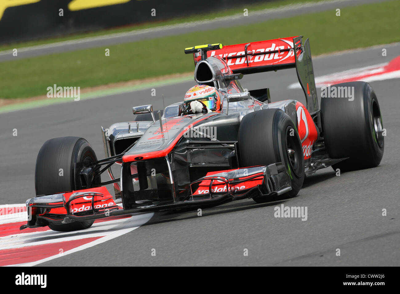 Lewis Hamilton (McLaren Mercedes) azione, il Gran Premio di Gran Bretagna a Silverstone nel Regno Unito. Formula Uno, F1 Foto Stock