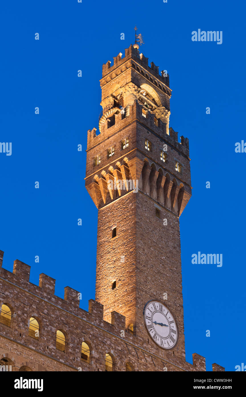 Palazzo Vecchio tower Firenze Toscana Italia Foto Stock