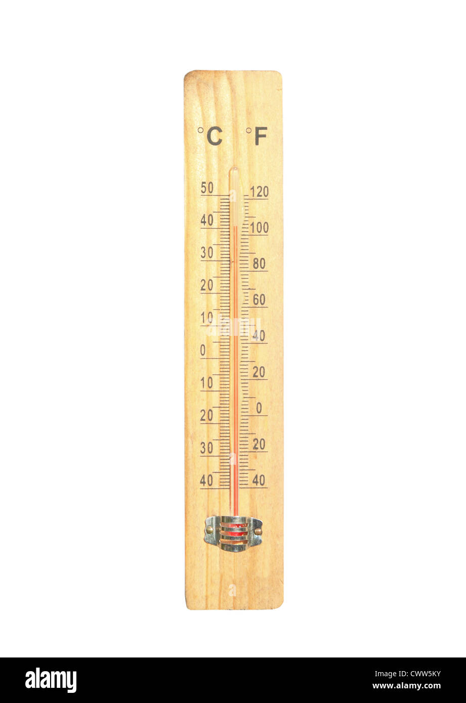 Termometro in legno e temperature elevate Foto Stock