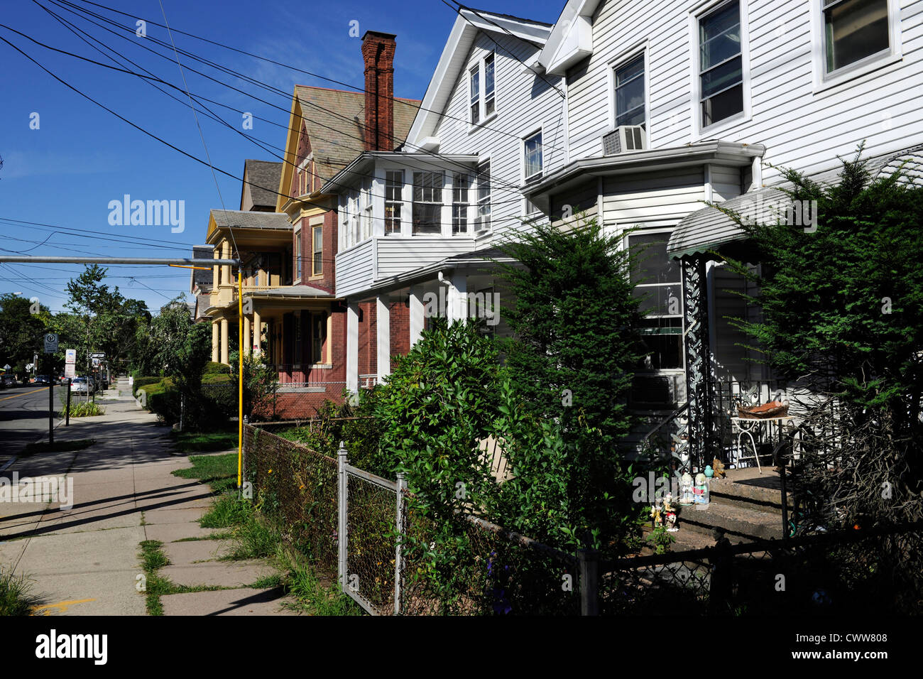 Grandi case sulla via della città di New Haven, CT. Foto Stock