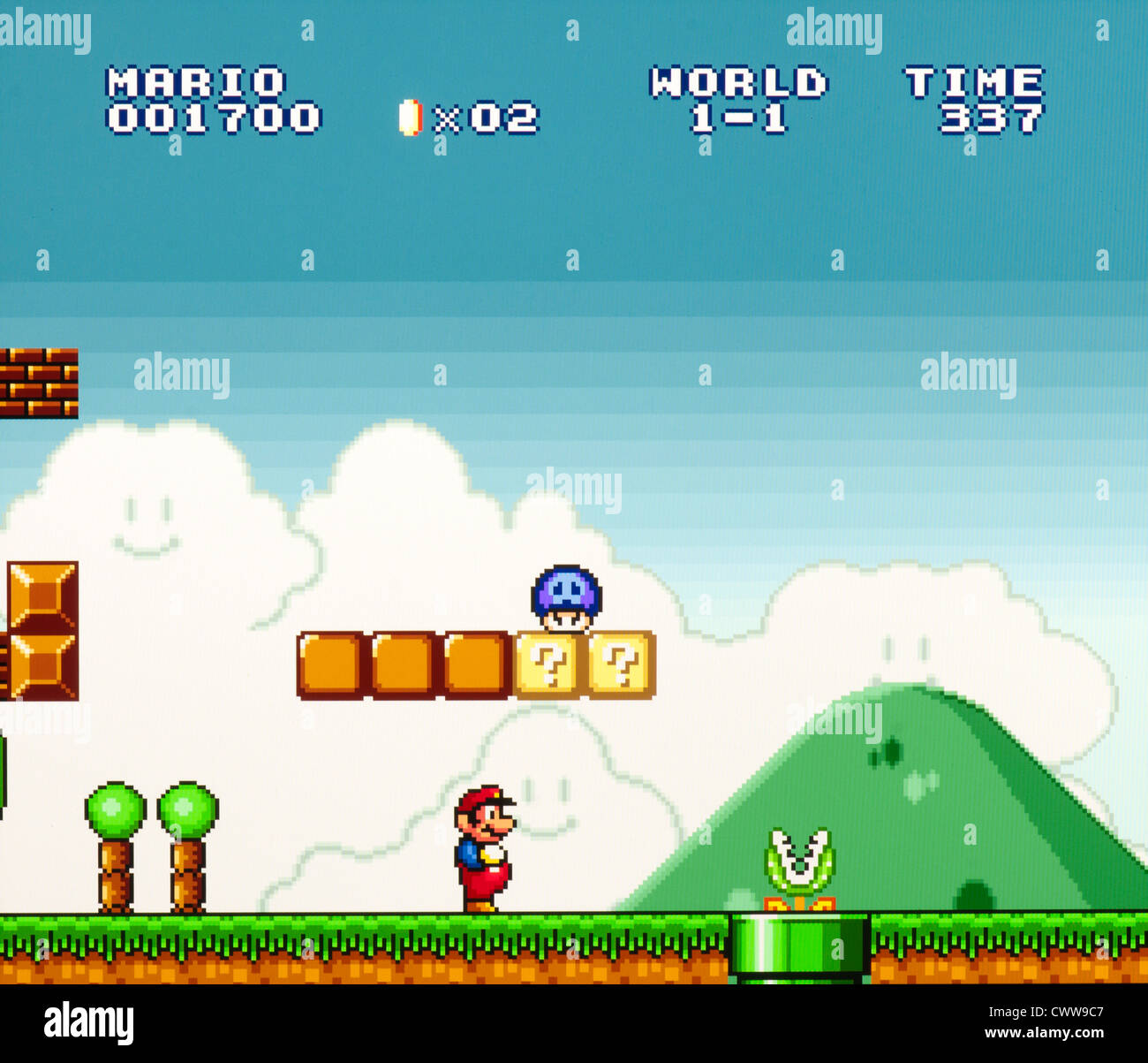 Il video gioco Super Mario World 1 LIVELLO 1 - famigerato fungo avvelenato dal perso i livelli. Foto Stock