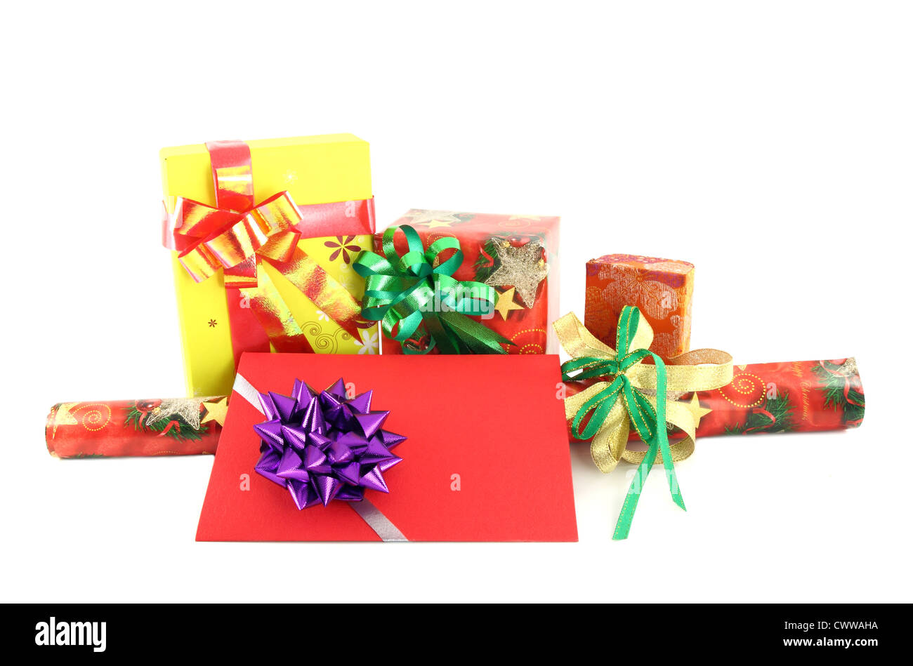 Set regalo su sfondo bianco Foto Stock