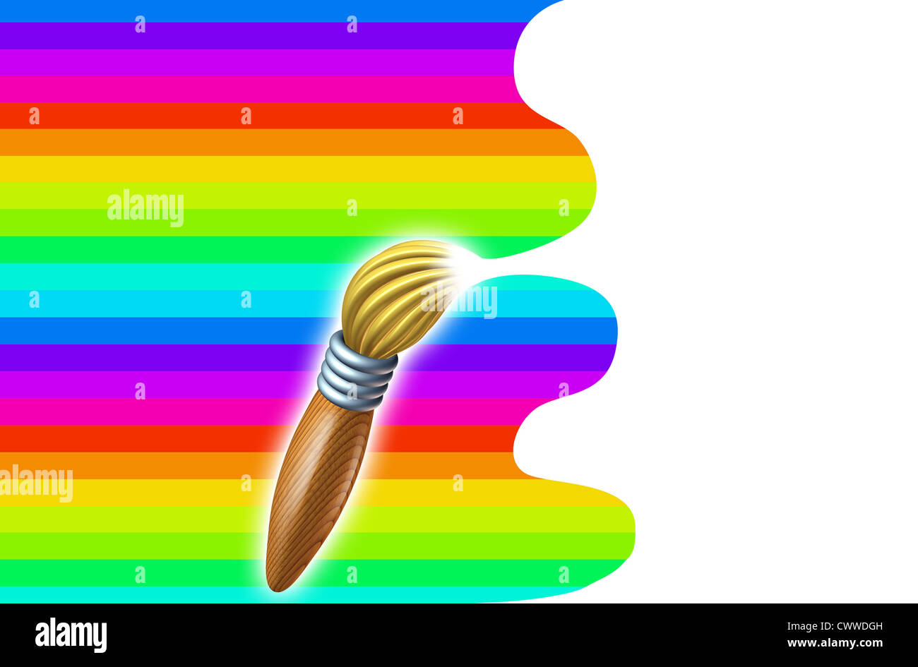 Art Brush rainbow vernice corsa verticale dotato di un pennello con un tocco alla punta delle setole spruzzi in un turbinio di Foto Stock