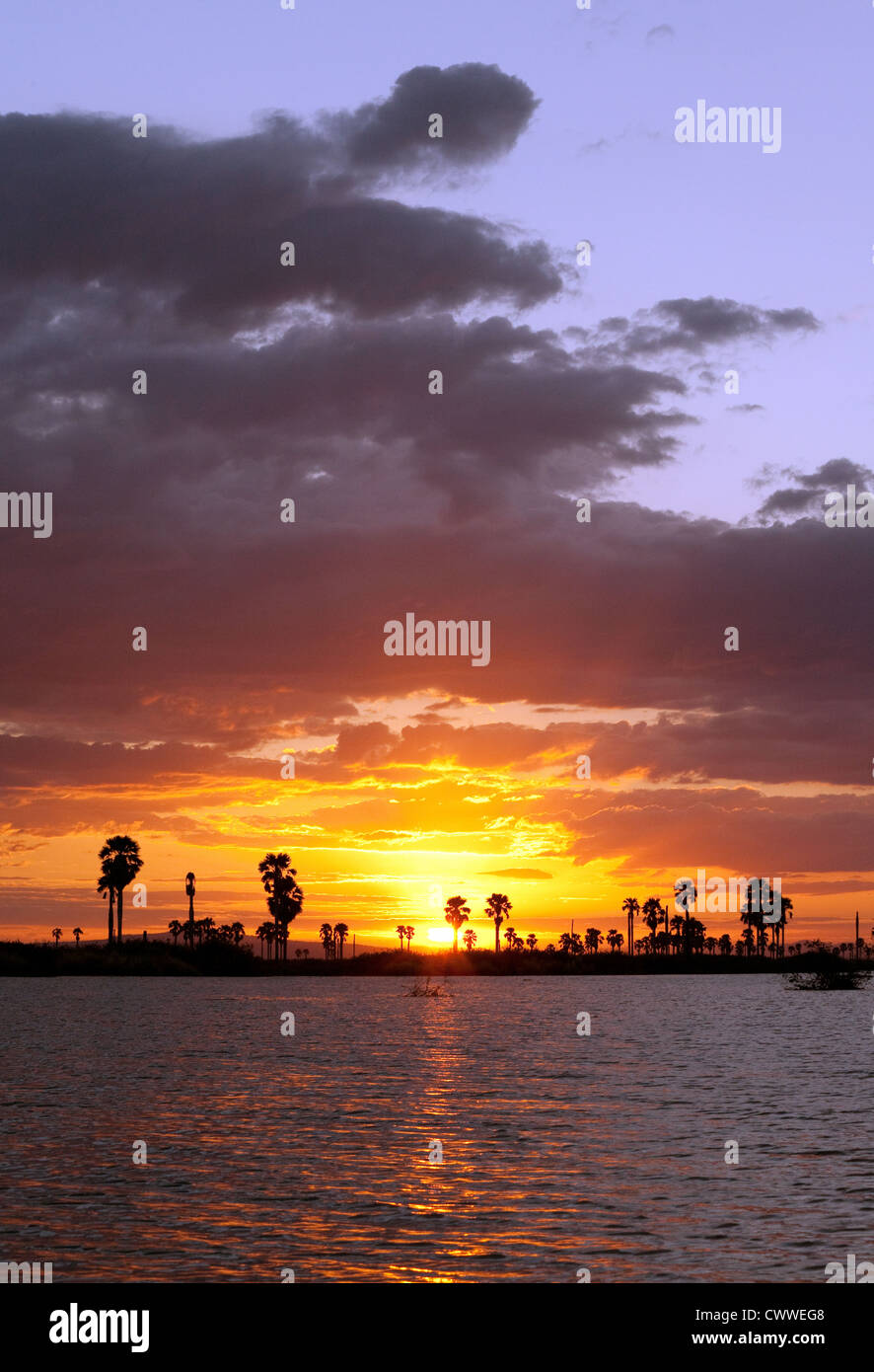 Tramonto africano, Lago Manze, Riserva Selous Tanzania Africa Foto Stock