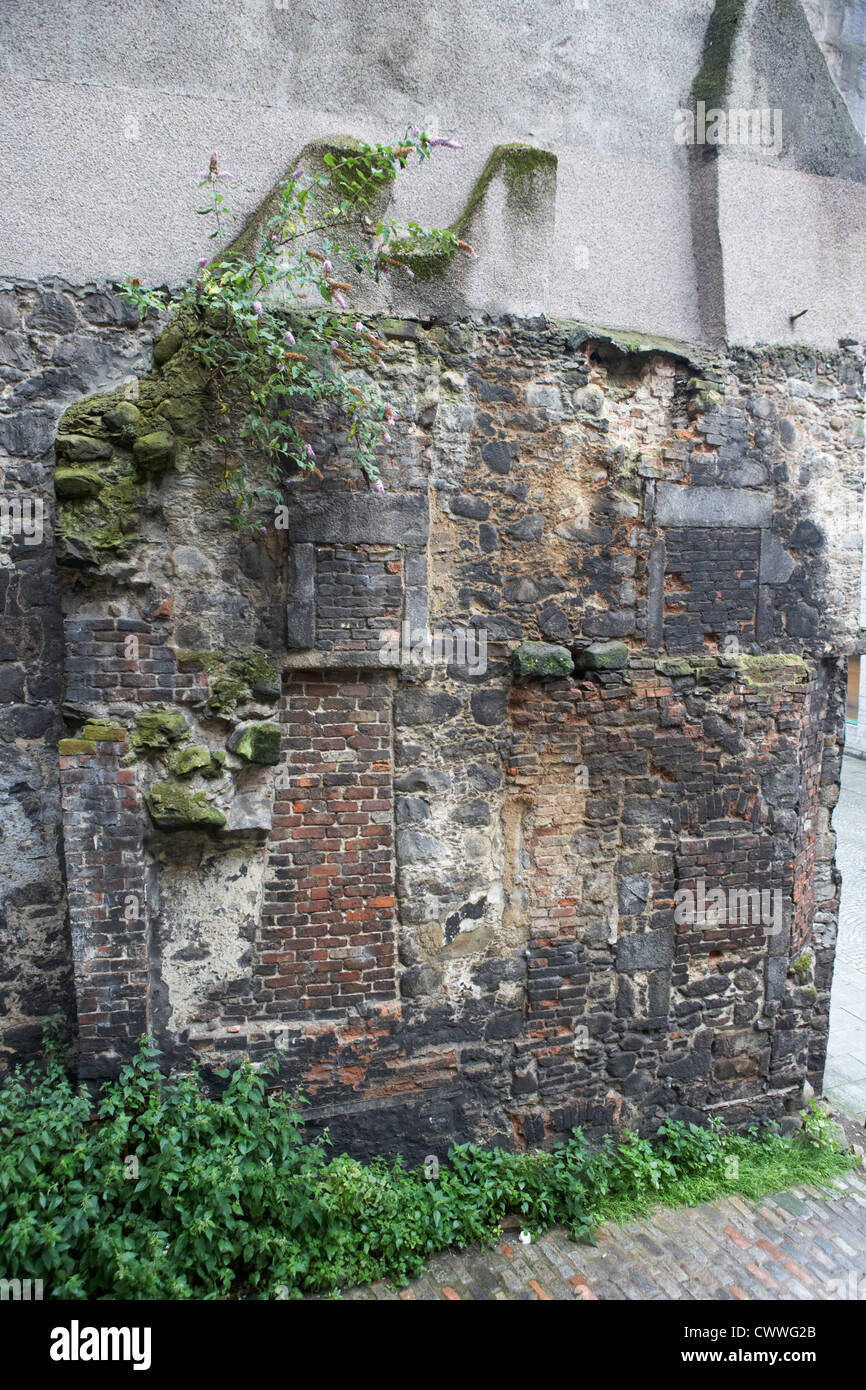 Resti di un antico edificio storico con più caminetti nella parete della città vecchia Aberdeen Scotland Regno Unito Foto Stock