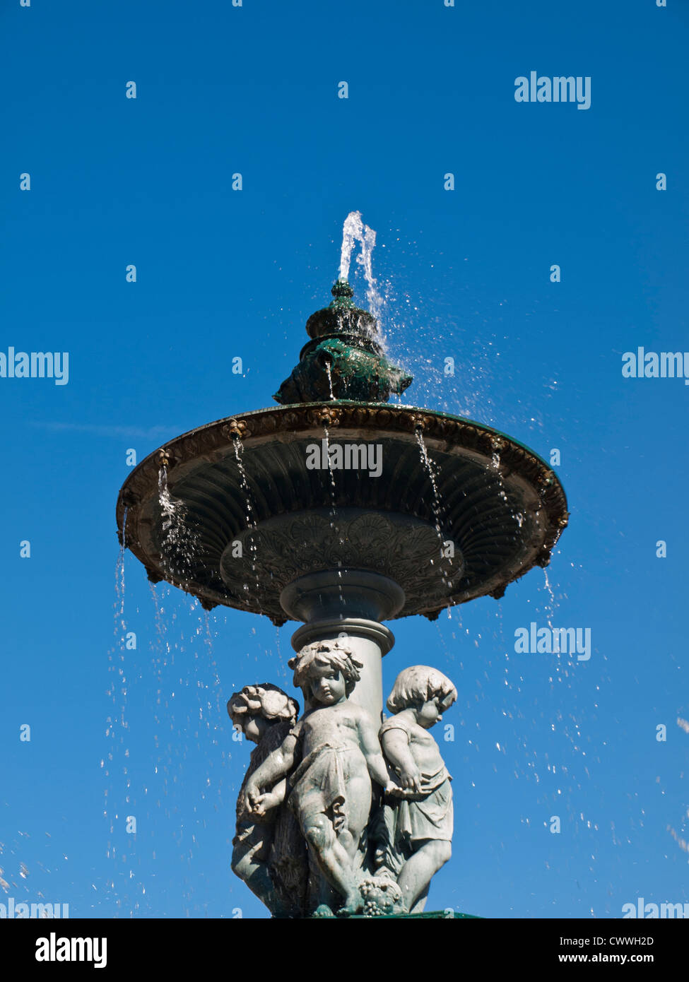 Piazza Rossio fontana, Lisbona Foto Stock