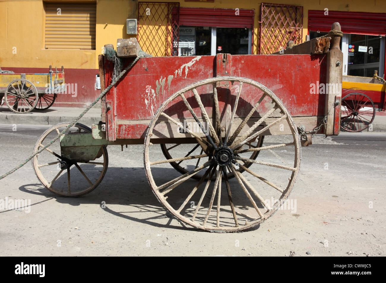 Vecchio servizio pubblico street Carrello Il [UNESCO World Heritage Site] di Cartagena, Colombia Sud America Foto Stock