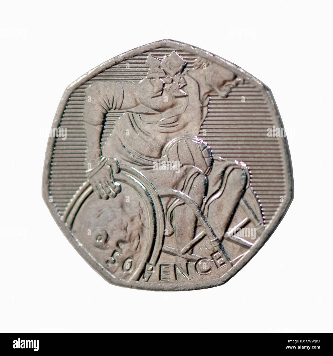 Londra 2012 Royal Mint edizione speciale design Comemorative 50p mostra paralimpici di Rugby in carrozzina Foto Stock