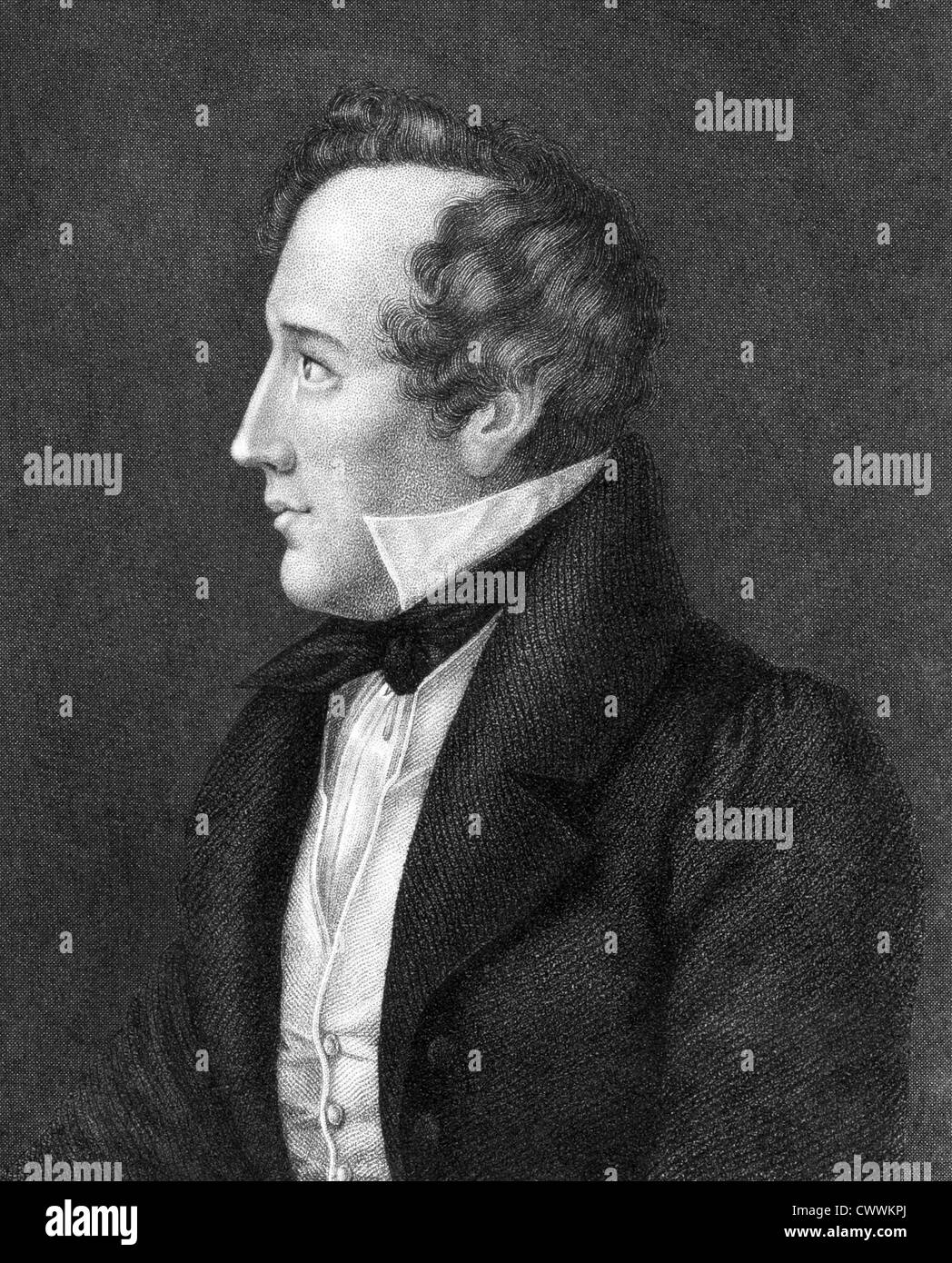 Felix Mendelssohn (1809-1847) su incisione dal 1859. Compositore tedesco, pianista, organista e conduttore. Foto Stock