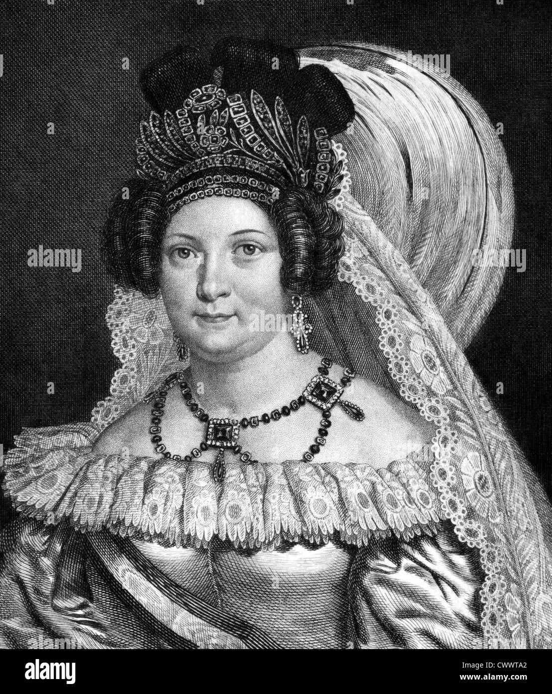 Maria Cristina delle Due Sicilie (1806-1878) su incisione dal 1859. La regina di Spagna. Foto Stock
