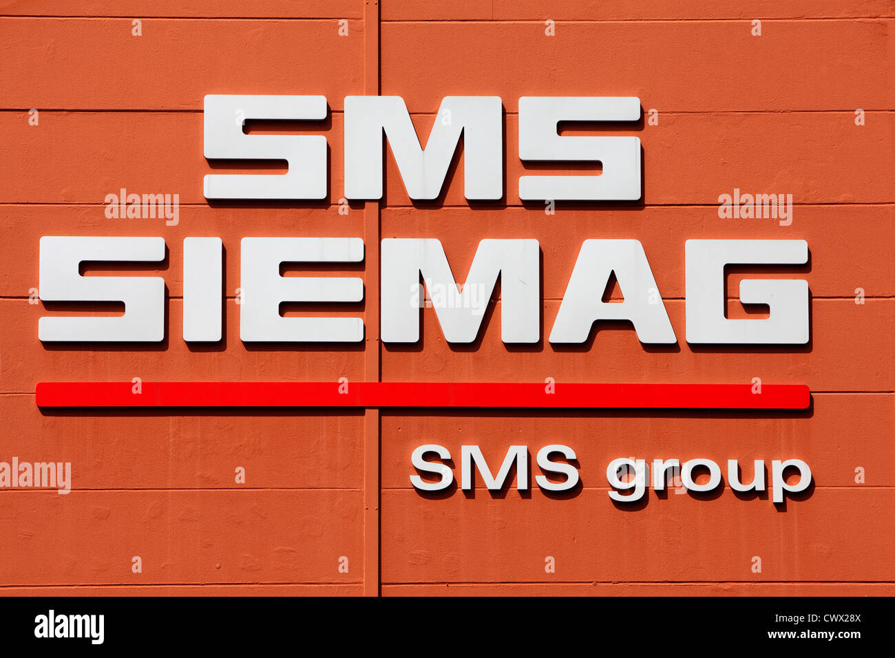 Il logo aziendale di SMS Siemag AG per la costruzione di fabbrica in Hilchenbach, Renania settentrionale-Vestfalia, Germania, Europa Foto Stock